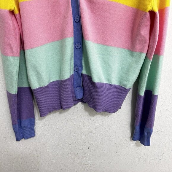 ENGLISH FACTORY Color Block V Neck Button Up Cardigan Multicolored Size L - Picture 3 of 9